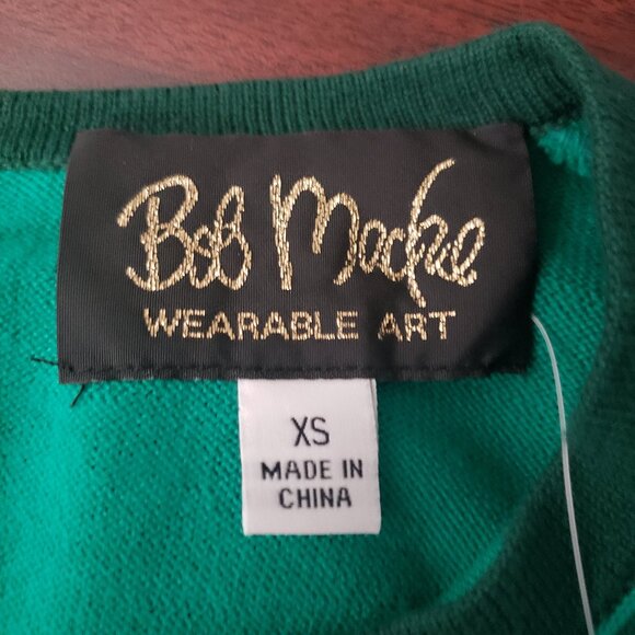 NWT Bob Mackie XS Sweater Knit Top Wearable Art Peek Back Green 3/4 Sleeves - Picture 9 of 10